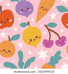 Stylish fruit and vegetables seamless background. Tropical oranges pattern. Modern hand-drawn print for fabric, surface, wallpaper.