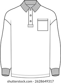 A stylish full sleeve polo shirt in CAD design, featuring a classic collar, button-up front, and sleek fit, perfect for casual or semi-formal wear.