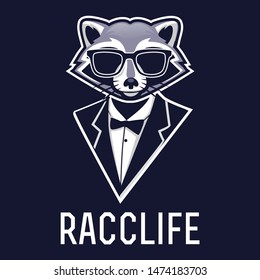 stylish fun raccon man logo icon design