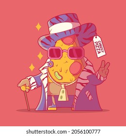 Stylish and funky pizza slice character vector illustration. Fashion, fast food, funny design concept.