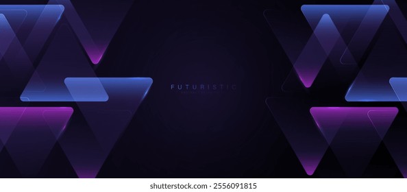 Stylish futuristic abstract background featuring glowing neon triangles in shades of blue and purple