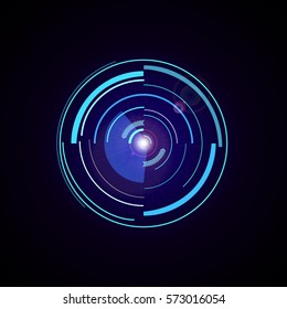 Stylish futuristic camera. Photo camera lens and lens flare. Abstract Futuristic Background. Vector illustration



