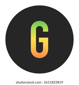Stylish G Capital letter in gradient hues of green to red inside a solid black circle. Great for modern branding, tech logos, and digital art themes.