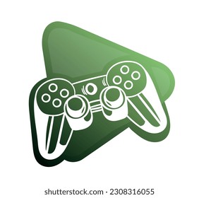Stylish game logo. Controller or joystick, gamepad for gaymers and players in arcade. Template, layout and mock up. Cartoon flat vector illustration isolated on white background