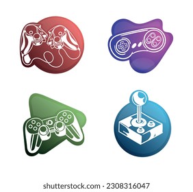 Stylish game logos set. Stickers for social networks and messengers. Joystick, gamepad and remote controller. Video game and arcade. Cartoon flat vector collection isolated on white background