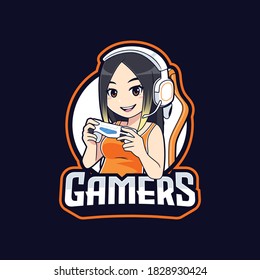 Stylish gamer girl cartoon logo