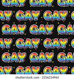 stylish Gay word quote text seamless pattern. Vector doodle cartoon illustration design. Glgbt rigts slogan seamless pattern print design for poster, t-shirt concept