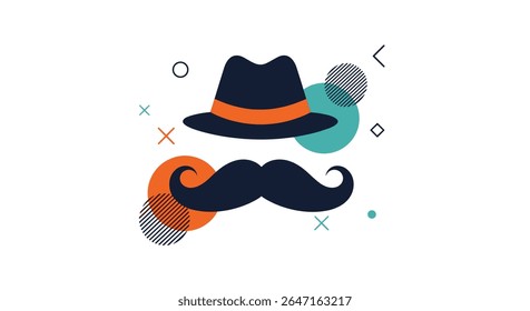 Acessórios elegantes para cavalheiros com chapéu Mustache e formas abstratas