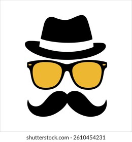 Stylish Gentleman Icon with Hat, Sunglasses, and Mustache – Trendy father day Vector Design for Branding.