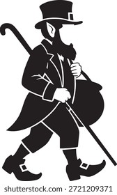 Stylish gentleman walking with cane and hat