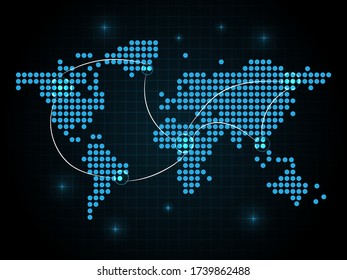 Elegante fondo geográfico del mapa mundial de los puntos digitales. Gráficos vectoriales en un fondo geométrico azul oscuro. 