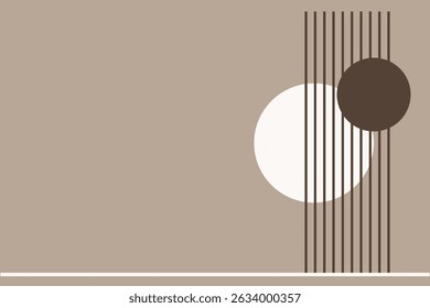 Stylish geometric abstract art featuring a beige background with overlapping white and dark brown circles intersected by vertical lines. perfect for contemporary decor, posters, or branding visuals