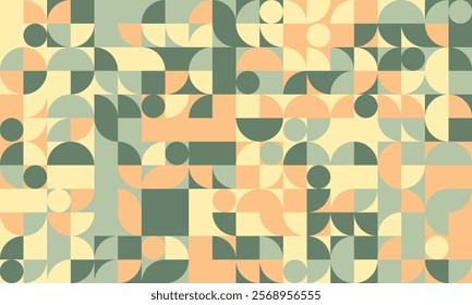 Stylish geometric abstract background featuring pastel greens, oranges, and yellows.  Perfect for website banners, social media posts, or modern design projects.