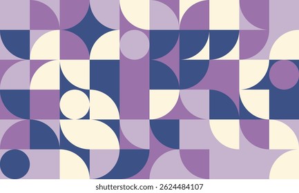 Fundo abstrato geométrico elegante com uma mistura harmoniosa de formas roxas, creme e azuis.