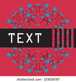 stylish geometric abstraction with circles and lines with white text on red background, graphic element or header background