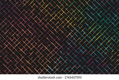 Stylish geometric background from an abstract mesh pattern in different colors on a black background. Vector graphics.