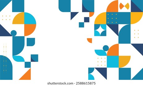 Stylish geometric background with abstract shapes in blue, orange, and yellow. Perfect for digital designs, presentations, and modern layouts with a minimal and artistic touch.