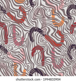 Stylish geometric background made of isolated colorful bold curved lines mixed with curved geometric texture. Memphis style. Sophisticated seamless design.