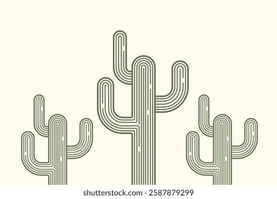 A stylish geometric cactus illustration featuring a minimalist botanical design with clean line art.Vector illustration