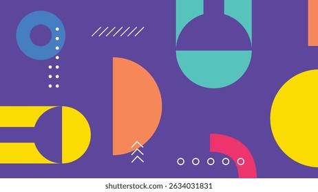 Elegante composición geométrica con semicírculos, líneas y contrastes de colores brillantes. Ideal para marcas modernas y fondos tecnológicos.