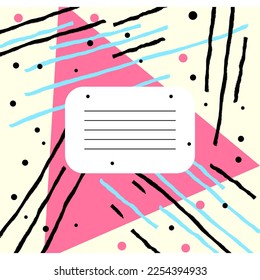 Stylish geometric copybook cover. Minimalism. Abstract shapes and lines. School, stationery, notebook. Vector illustration.