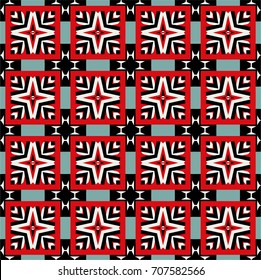 Stylish geometric decorative pattern with red ornaments