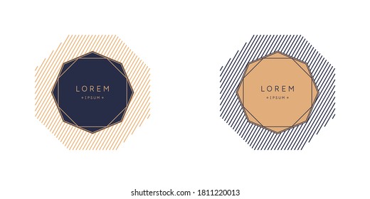 Elegante emblema geométrico y plantilla para la colocación de texto. Ilustración vectorial en un estilo plano.