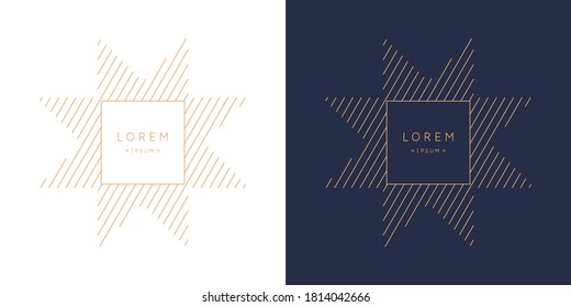 Elegante emblema geométrico y plantilla para la colocación de texto. Ilustración vectorial en un estilo plano.