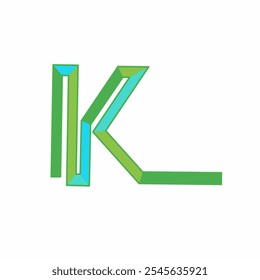 Elegante logo geométrico de la letra K en verde y azul. Perfecto para proyectos de branding, identidad corporativa o diseño creativo que quieren un aspecto fresco y contemporáneo.