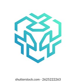 Stylish Geometric Lion Head Cube Outline