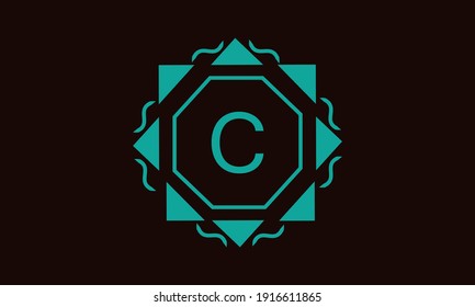 Monograma geométrico elegante con la letra C sobre un fondo negro. Ilustración vectorial del signo, símbolo, emblema.