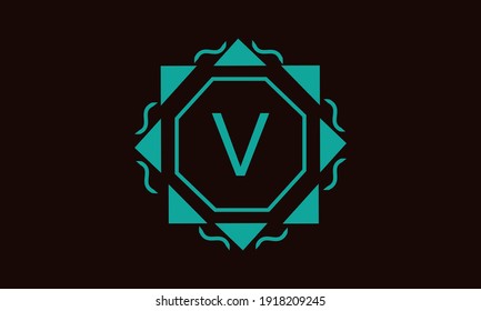 Stylish geometric monogram with the letter V on a black background. Vector illustration of sign, symbol, emblem.