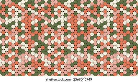 Stylish geometric pattern featuring an array of pastel and earthy-toned circles arranged in a diagonal, repeating design.