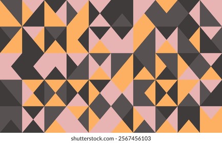 Stylish geometric pattern featuring a captivating arrangement of triangles in muted orange, gray, and pink. Ideal for backgrounds, website design, or textile prints.  Modern and versatile aesthetic.