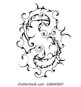 Stylish geometric pattern. Ornament of lines and curls. Linear abstract background. Tattoo design