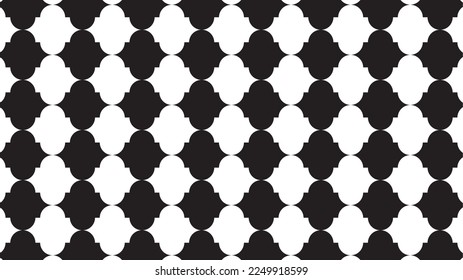 Stylish and geometric seamless monochrome pattern background. Moroccan tile. Full HD vector material. Wide size. (16 to 9)