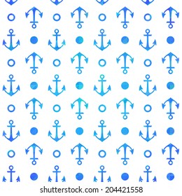 Stylish geometric seamless nautical pattern with anchors silhouettes