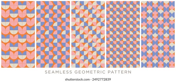 Stylish geometric seamless pattern collection. Set of colorful background.