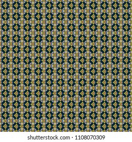 Stylish geometric seamless pattern. Modern vector linear ornament. Regularly repeating tiles grids with yellow, black and gray dots, polygons, hexagons, rhombuses, difficult polygonal outline shapes.