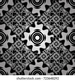 Stylish geometric seamless pattern. Modern vector linear ornament. Regularly repeating tiles grids with black, white and gray dots, polygons, hexagons, rhombuses, difficult polygonal outline shapes.