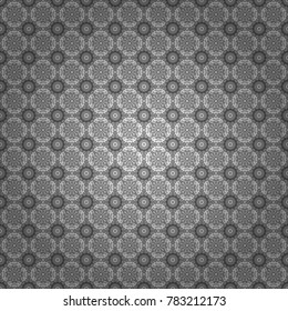 Stylish geometric seamless pattern. Modern vector linear ornament. Regularly repeating tiles grids with white, gray and black dots, polygons, hexagons, rhombuses, difficult polygonal outline shapes.