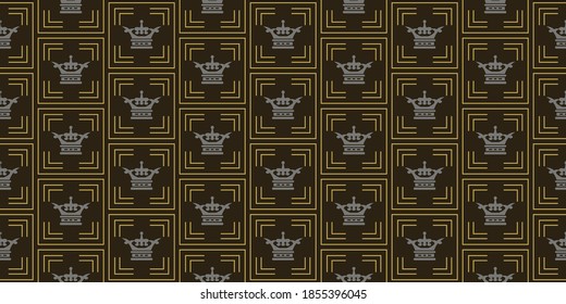 Patrón geométrico elegante sin fisuras con coronas reales, textura de papel pintado, imagen vectorial
