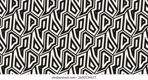 Stylish geometric seamless pattern. Vector abstract background with edgy mosaic elements, angular shapes, broken lines. Simple black and white texture. Urban art street fashion style. Repeated design