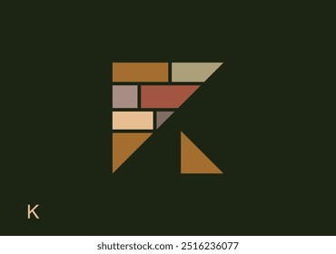 stylish geometric shape logo letter K featuring based a brick symbol