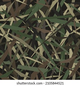 Stylish geometric striped background. Vector seamless pattern of color lines. Geometric sharp triangle mosaic surface texture. Abstract army and hunting masking ornament textile print.