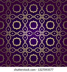 Stylish Geometric Texture. Repeating Background With Chaotic Forms. Vector Ornament. For Wallpaper, Fashion, Print, Scrapbook Paper, Advert, Business, Presentation. Luxury design in purple gold color