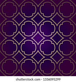 Stylish Geometric Texture. Repeating Background With Chaotic Forms. Vector Ornament. For Wallpaper, Fashion, Print, Scrapbook Paper, Advert, Business, Presentation. Luxury design in purple gold color