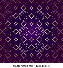 Stylish Geometric Texture. Repeating Background With Chaotic Forms. Vector Ornament. For Wallpaper, Fashion, Print, Scrapbook Paper, Advert, Business, Presentation. Luxury design in purple gold color