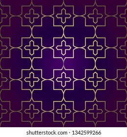 Stylish Geometric Texture. Repeating Background With Chaotic Forms. Vector Ornament. For Wallpaper, Fashion, Print, Scrapbook Paper, Advert, Business, Presentation. Luxury design in purple gold color