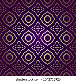 Stylish Geometric Texture. Repeating Background With Chaotic Forms. Vector Ornament. For Wallpaper, Fashion, Print, Scrapbook Paper, Advert, Business, Presentation. Luxury design in purple gold color